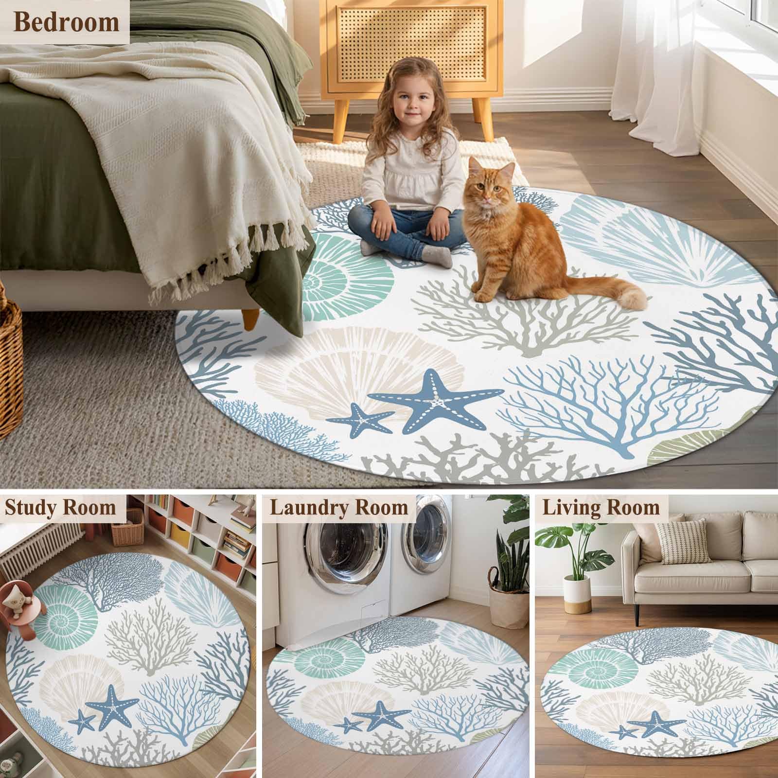 Amazon.com: Round Area Rug 4ft Nautical Coastal Ocean Coral Rug